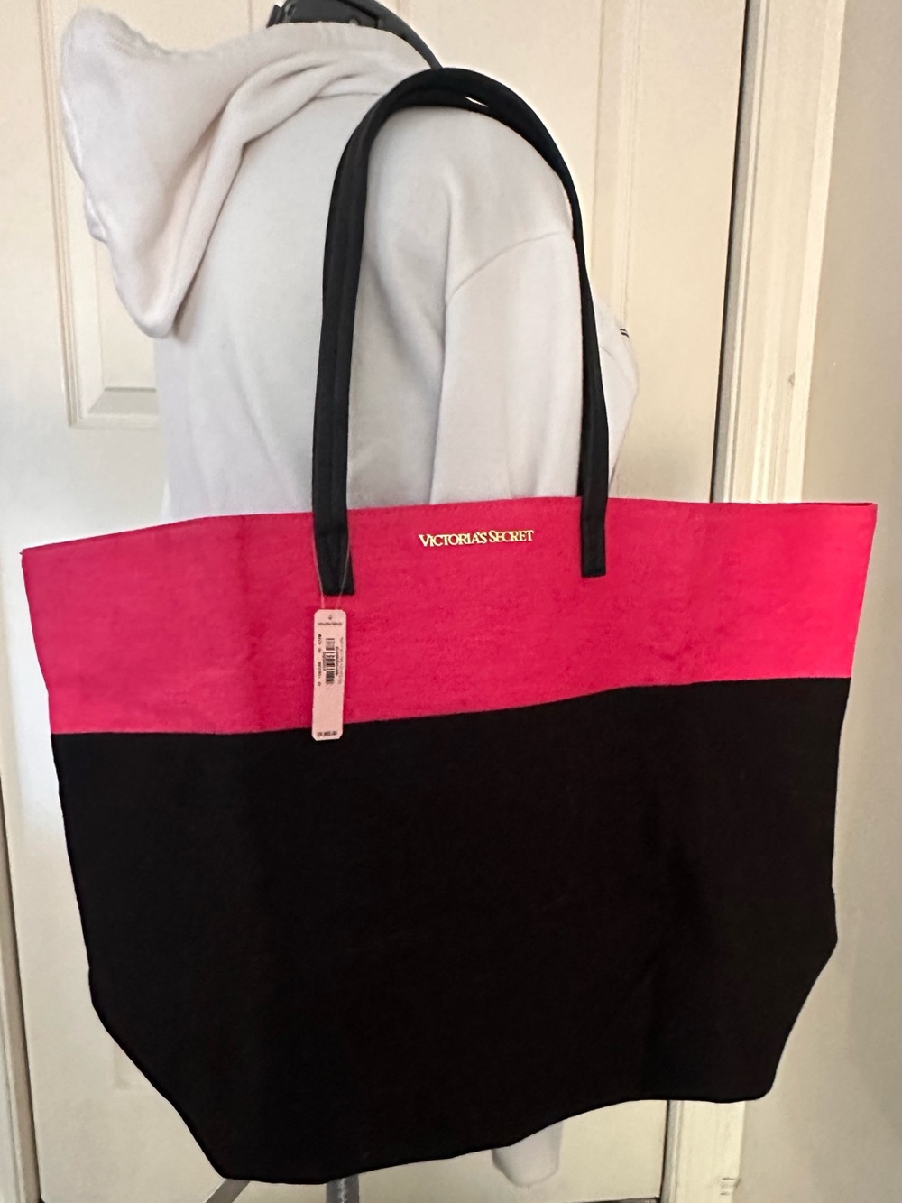 Victoria's Secret Hot Pink and Black Colorblock Tote